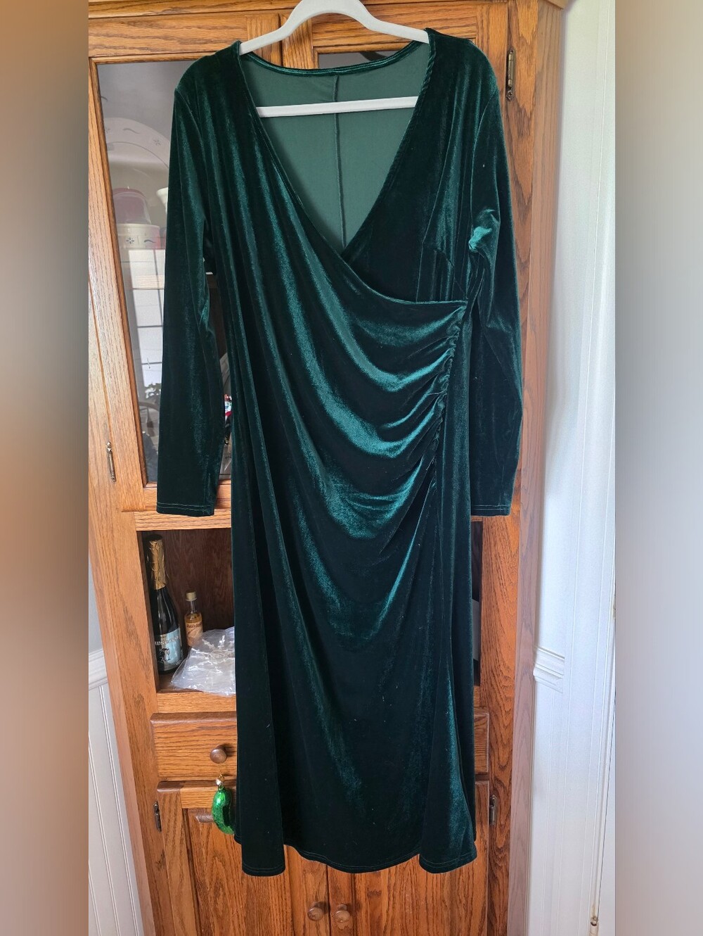 Velvet Wrap Midi Dress - Emerald Green Xl